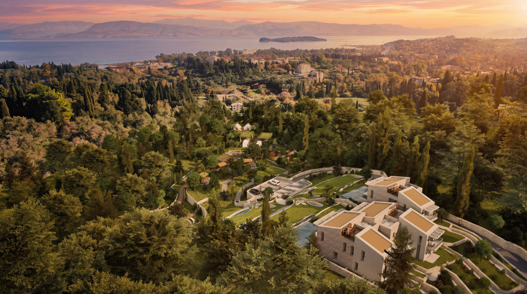 Aerial sunset view of Castello Del Mare